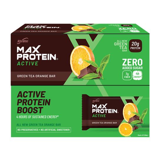 Ritebite Max Protein Active Green Tea Orange Bars (70 Gm X 12)