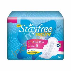 Stayfree Secure Cottony Soft Cover XL Sanitary Pads With Wings (6 pads)